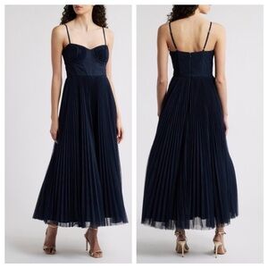 Hutch Amara Corset Pleated Tulle Cocktail Dress Navy